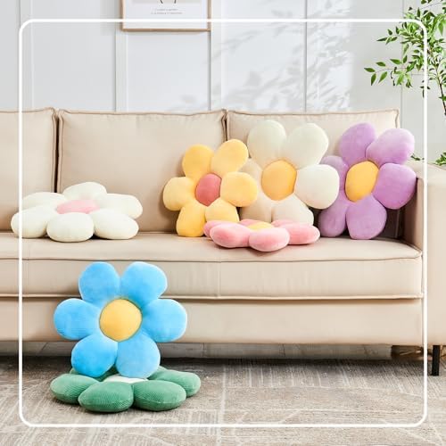 Kcvvcr White Pink Flower Pillow, 14.9" Cute Flower Shaped Floor Pillow - Image 5