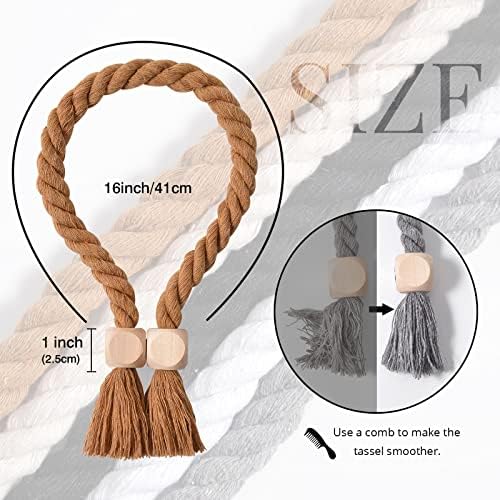 NICEEC 4 Pack Wooden Cube Magnetic Curtain Tiebacks Boho Home Decor Drape Tie - Image 4