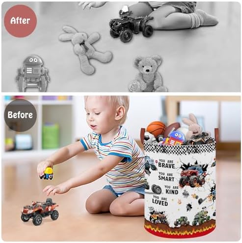 Monster Trucks Laundry Hamper Basket Kid Gift Toy Bin Empty Car Nursery Decor - Image 3