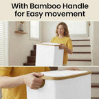 efluky Laundry Hamper with Lid, 100L Tall Laundry Basket with Bamboo Handles - Image 5