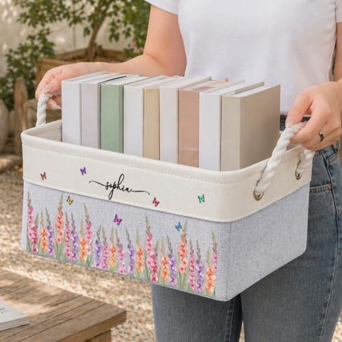 Macorner Personalized Birth Flower Storage Basket, Custom Name Book Basket - Image 6