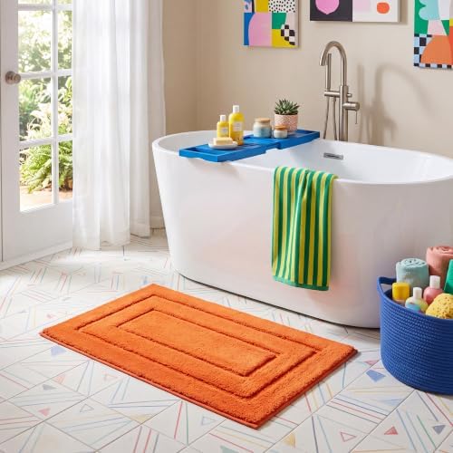 GRANNY SAYS Orange Bathroom Rug 16" x 24", Non-Slip Microfiber Bath Mat by GRANNYSAYS