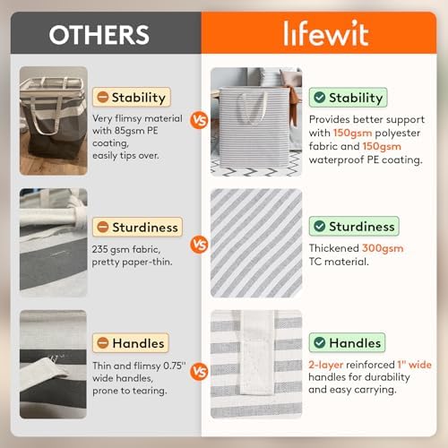 Lifewit 100L Large Laundry Baskets, 2 Pack, Reinforced Handles - Image 3