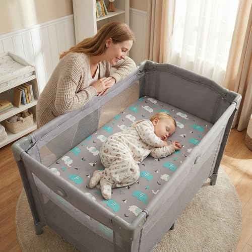 Pack n Play Sheets, BROLEX 2 Pack Mini Crib Sheets, Stretchy Portable Fitted - Image 4