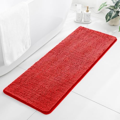 Chenille Bathroom Runner Rug 17"x47" Red, Plush Bath Mat by Kildoss