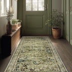 Boho Washable Runner Rug for Kitchen Olive Beige Floral Long Carpet 2x6 by BILEEHOME