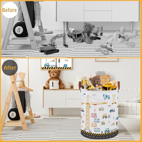 Construction Decor for Boys Room Laundry Basket, Trucks Toddler Kid Laundry - Image 3