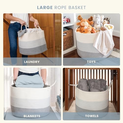 OrganiHaus Round Toy Basket & Blanket Basket, Cotton Rope 20x13" - Image 6