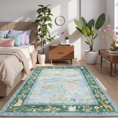 Washable Area Rug 5x7 Blue Animal Print Rugs - Image 4
