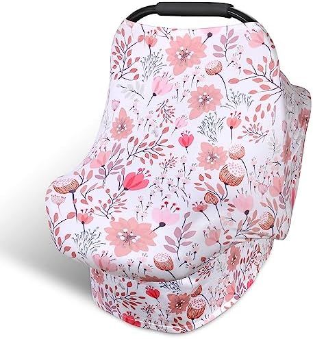 Rquite 4-in-1 Baby Car Seat Canopy, Stretchy Nursing Breastfeeding Cover by Rquite