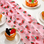 4 Pcs Strawberry Table Runner 29x70 Inch Pink Glitter Tulle - Image 3