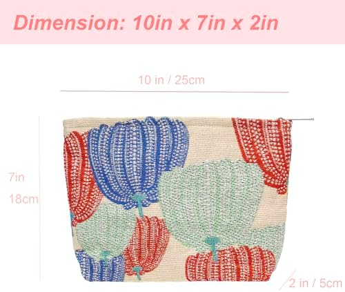 Flat Makeup Bag for Women, Zipper Cosmetic Pouch for Purse, Linen Colorful - Image 4