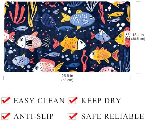 Bathtub Mat Non Slip 26.8x15.1 Inch, Underwater Fish Pattern Shower Mat - Image 4