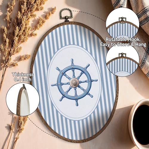 FLAWAFLOMA Vintage Nautical Nursery Oval Wall Art Decor, Kids Room Canvas Wall - Image 4