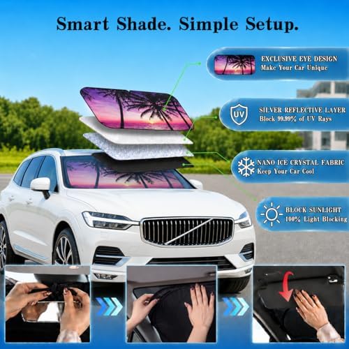 Car Windshield Sun Shade, Universal Fit Midsized Sedan SUV, Vacation Style - Image 4