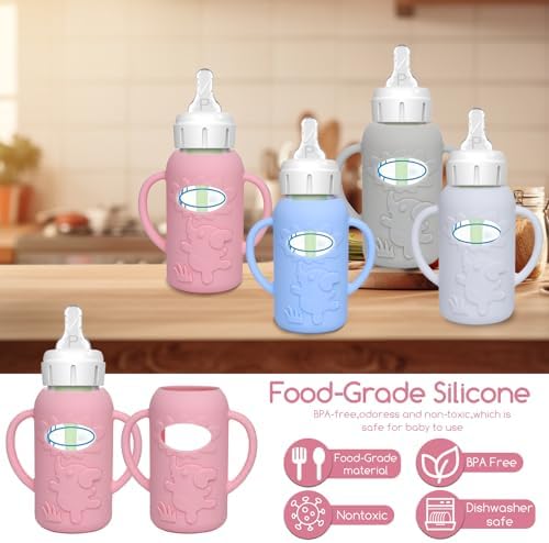 4 Pack Silicone Sleeves for Dr. Brown's Glass Baby Bottles -Drop Protection - Image 5