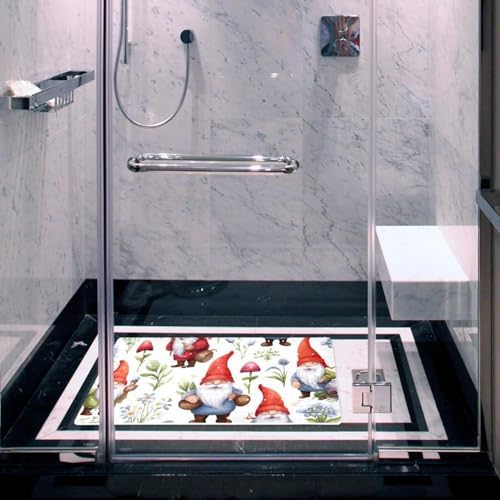 Shower Mat Non Slip 26.8 x 15.1 Inches, Gnomes and Flower Bathtub Mat Shower - Image 6
