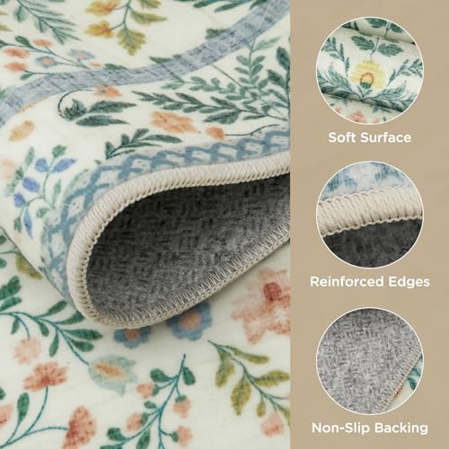 Joydeco Boho Floral 9x12 Rug for Living Room, Non Slip Indoor Carpet for - Image 5