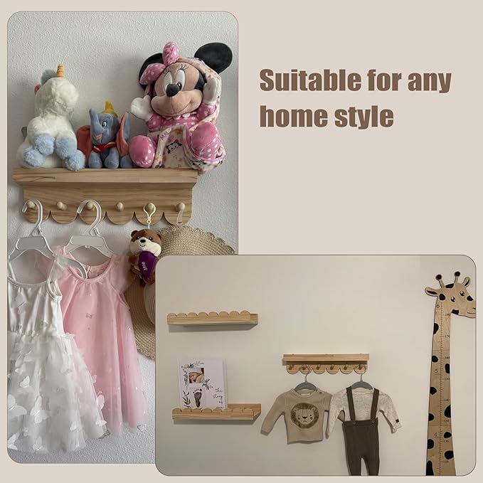 Nursery Shelves for Wall with Hooks-Scalloped Wall Book Shelves for Bedroom - Image 6