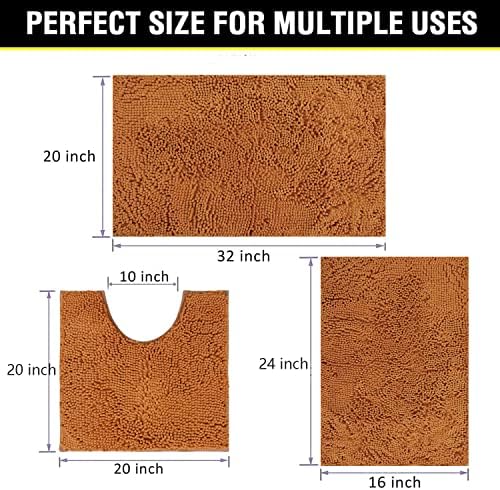 Bathroom Rugs Chenille 3-Piece Extra Soft and Absorbent Shag Bathroom Rugs - Image 2