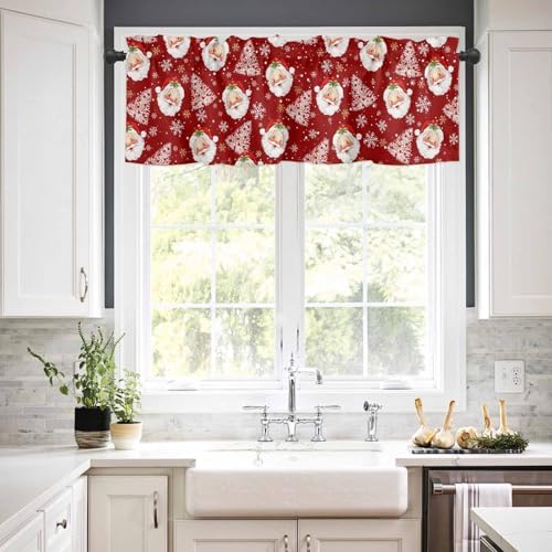 Red Christmas Kitchen Curtains and Valances Set, Santa Claus Merry Christmas - Image 2