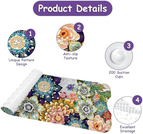 Bathtub Mat Non Slip, Bohemia Extra Long Bath tub Mat Shower Floor Mat - Image 3
