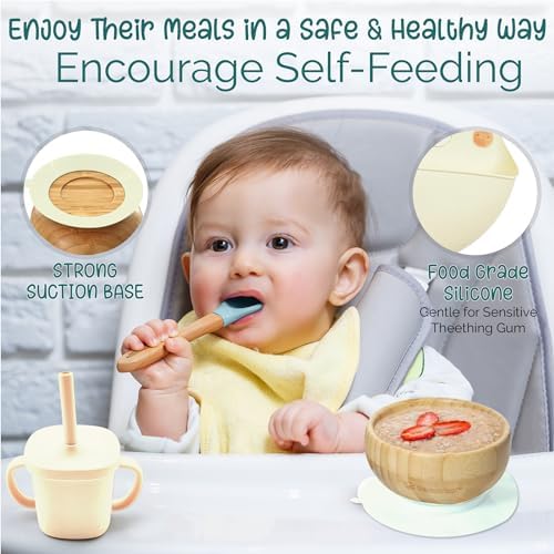 TEAMKO® Silicone Baby Feeding Set: Bamboo Baby Plate and Bowl, Cup & Placemat - Image 2