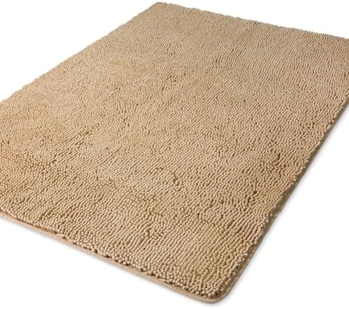 Yeaban Chenille Beige Bathroom Rug 40"x60", Non-Slip Rubber Backing by Yeaban