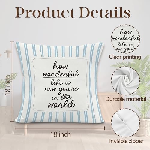 Blue Striped Nursery Throw Pillow Cover, Kids Room Decor, How Wonderful Life is - Image 7