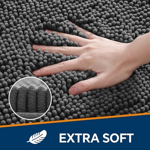 Chenille Bathroom Rug 24"x36" Dark Gray, Non-Slip Plush Bath Mat - Image 3