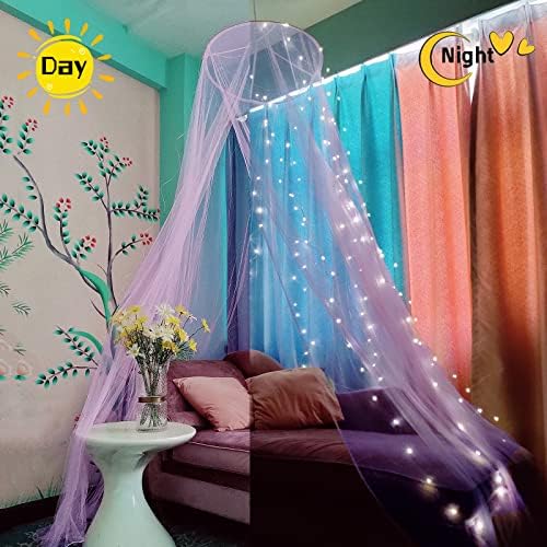 Bed Canopy Mosquito Net with 250pcs Warm White Curtain Lights, Bed Canopy - Image 2