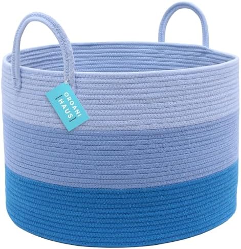 OrganiHaus Round Toy Basket & Blanket Basket, Cotton Rope 20x13" - Image 5