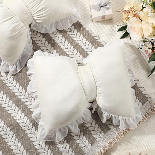 Yousoontic 2 Pcs Bow Throw Pillows 15.7x12.6 in, Waffle Weave Fabric - Image 3
