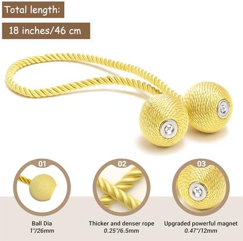 Hion Magnetic Curtain Tiebacks Golden 6pcs, Curtain Holdbacks Hooks Holders - Image 2