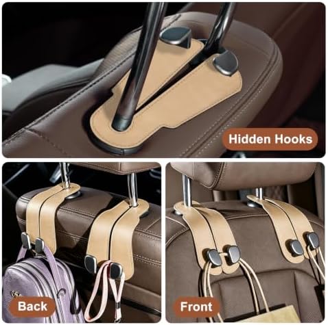 CoBak Extra Wide Car Seat Back Hooks, Premium Stitched Leather Headrest Hangers - Image 6