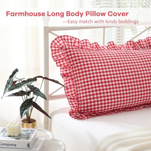 Red White Gingham Ruffle Body Pillow Cover 20"x54" - Image 3