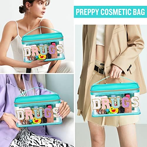 Chenille Letter Clear Makeup Bags Drugs Pouch, Preppy Patch Makeup Bag Zipper - Image 5