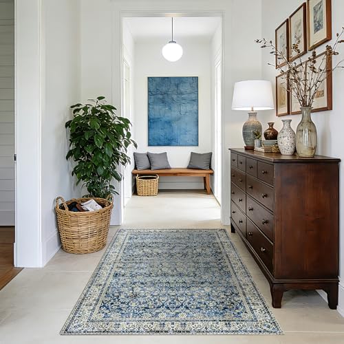 3x5 Front Door Rug Indoor Entrance Soft Vintage Navy Rugs by BILEEHOME