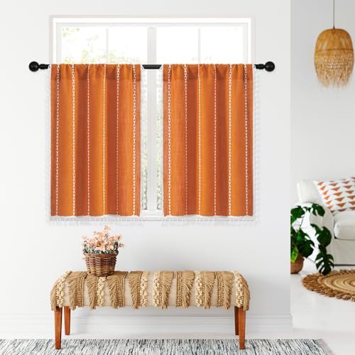 MitoVilla Boho Orange Kitchen Curtains 24 Inch Length Sets, 2 Panels Farmhouse by MitoVilla