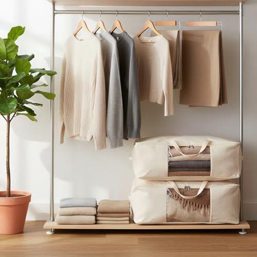 Blanket Storage Bags 70L Canvas Closet Organizers Clothes Container 2 Pack - Image 5