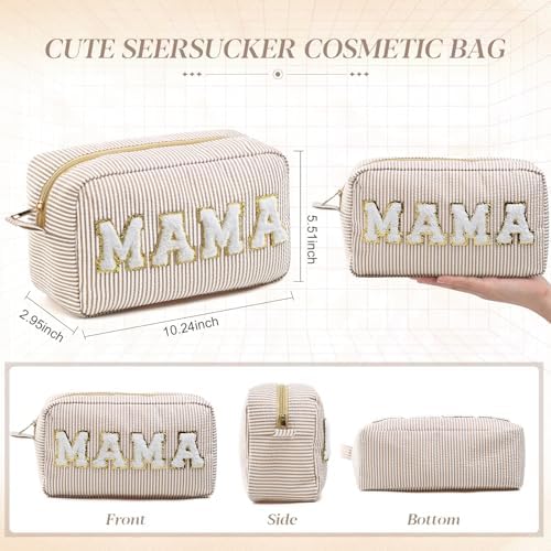 Sanwuta Seersucker Cosmetic Bags Mama Bag Chenille Letter Seersucker Makeup - Image 2