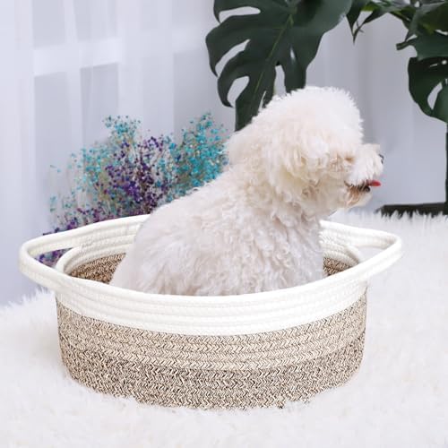 ABenkle Small Basket with Handles, Boho Decorative Rope Woven Dog Cat Toy - Image 5
