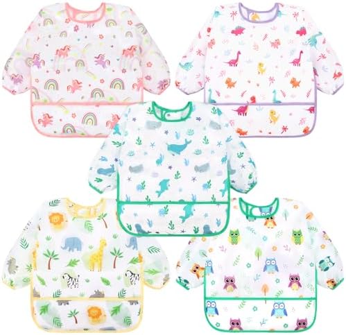 Accmor 5 Pack Long Sleeve Bibs, Baby Smock Waterproof Sleeved Bib Smock by Accmor