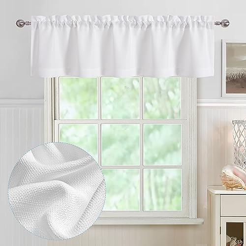 Chyhomenyc White Valance for Windows Faux Linen 14 inch, 1 Panel - Image 2