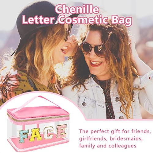 Iqimott Preppy Clear Makeup Bag Face Pouch, Chenille Letter Cosmetic Bag - Image 5