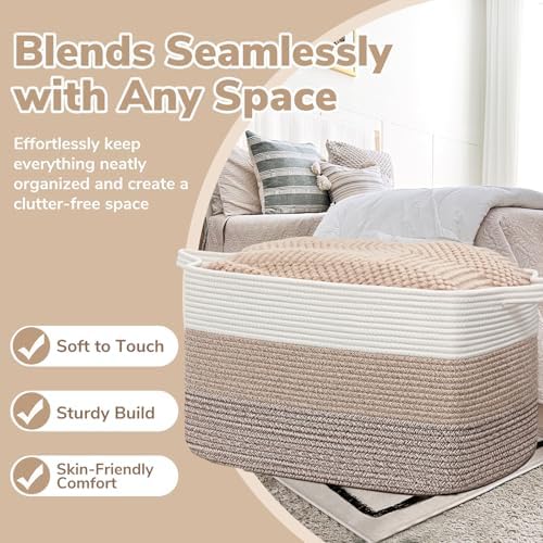 Goodpick 105L Extra Large Woven Rope Blanket Basket, Light Brown - Image 5