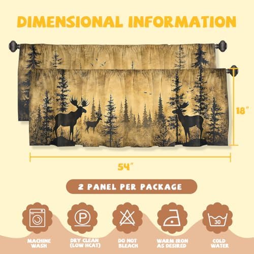 Brown Forest Valance Curtain for Windows 2 Pack Moose Deer Silhouette Retro Rod - Image 3