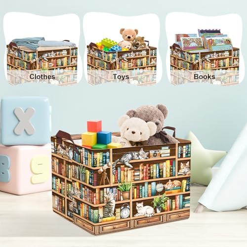 Clastyle Cat Book Shelf Basket for Reading Room Collapsible Toy Gift Kid - Image 5