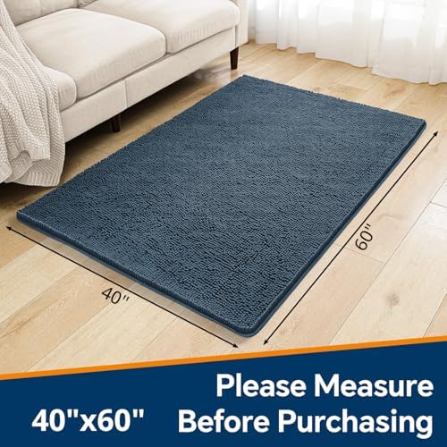 Chenille Bathroom Rug 40"x60" Blue, Large Plush Bath Mat - Image 2