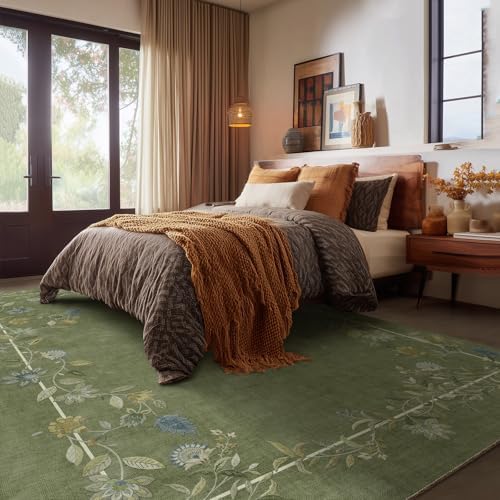 5x7 Area Rugs for Living Room: Washable Bedroom Rug Non Slip Floral Carpet - Image 2